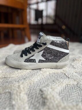 golden goose slide silver glitter high top sneakers